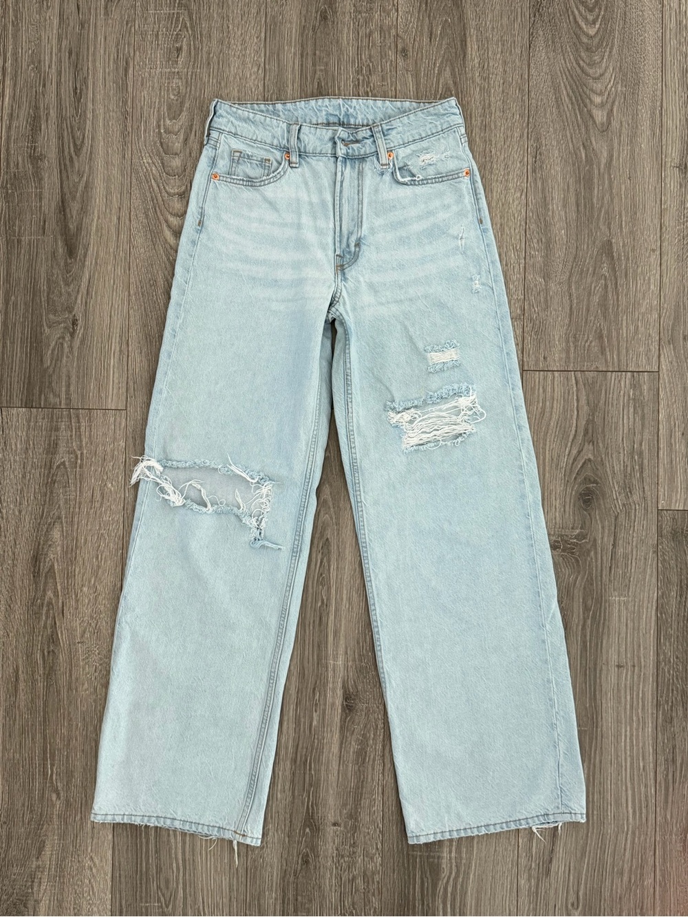 H&M Light Wash Distressed Wide-Leg Jeans
